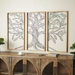 Metal Wire Tree Panel Wall Plaques, Set of 3