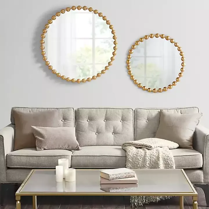 Metallic Gold Foiled Beaded Wall Mirror, 27 in.