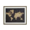 Metallic Gold World Map Framed Art Print