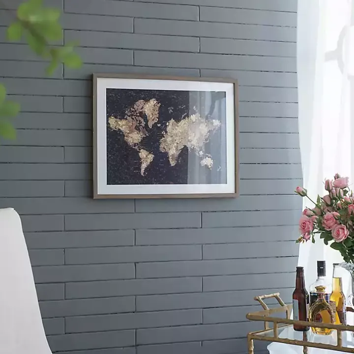 Metallic Gold World Map Framed Art Print