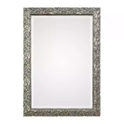 Metallic Silver Flowering Leaf Beveled Wall Mirror