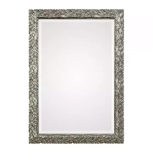 Metallic Silver Flowering Leaf Beveled Wall Mirror