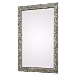 Metallic Silver Flowering Leaf Beveled Wall Mirror