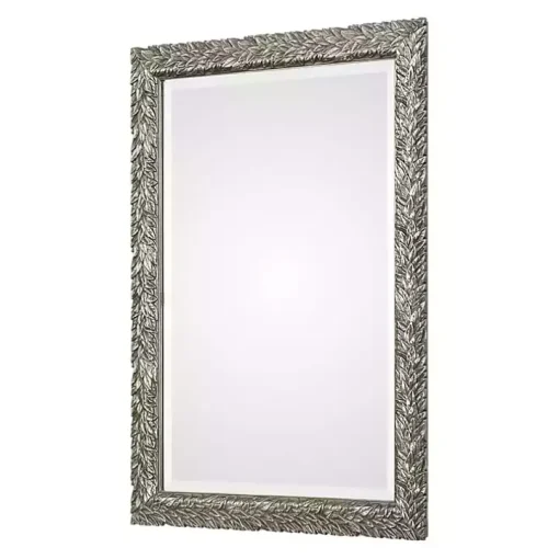 Metallic Silver Flowering Leaf Beveled Wall Mirror