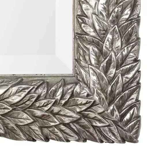 Metallic Silver Flowering Leaf Beveled Wall Mirror