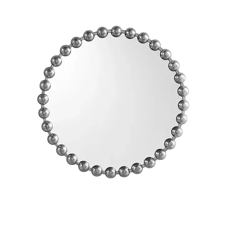 Metallic Silver Foiled Beaded Wall Mirror