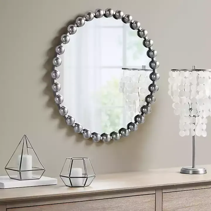 Metallic Silver Foiled Beaded Wall Mirror