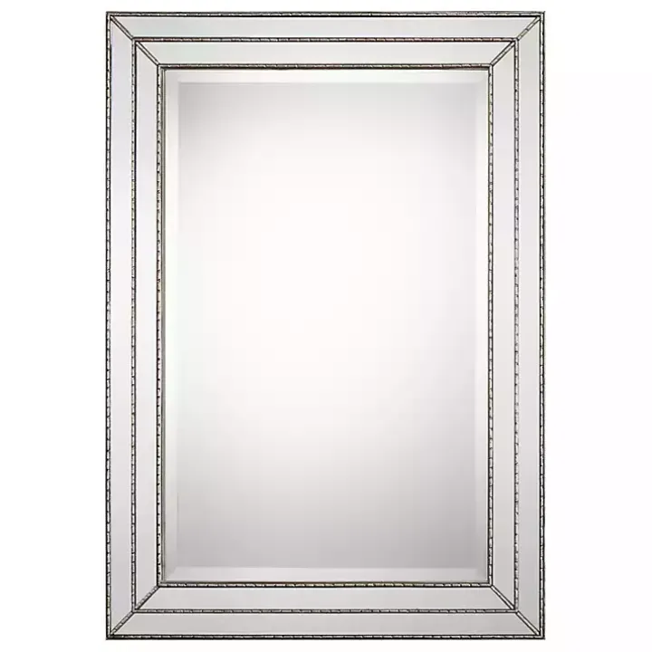 Metallic Silver Grooved Texture Wall Mirror
