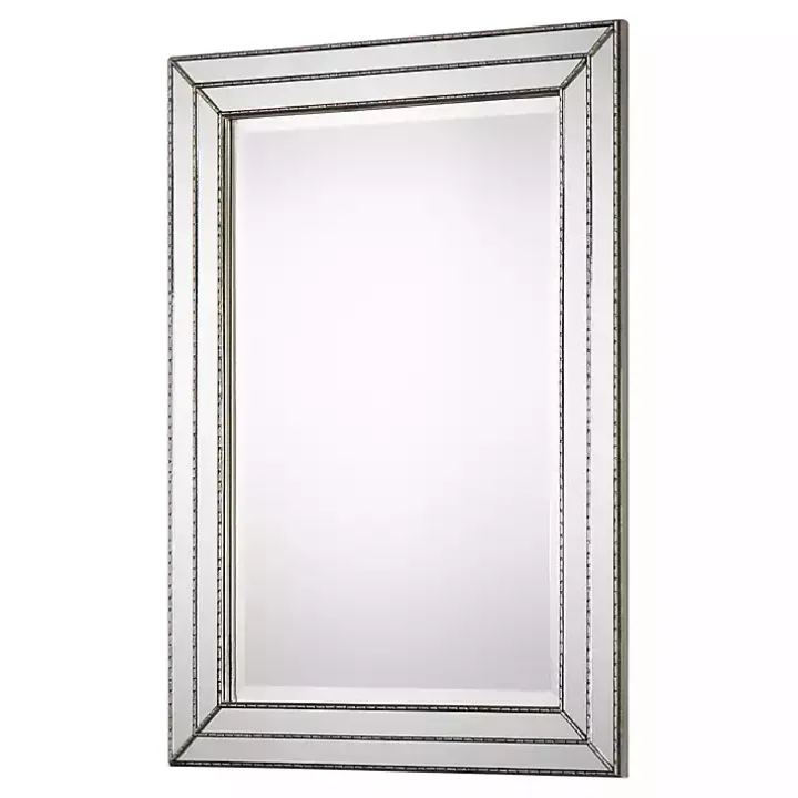Metallic Silver Grooved Texture Wall Mirror
