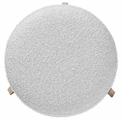 Mid-Century Modern Gray Boucle Ottoman