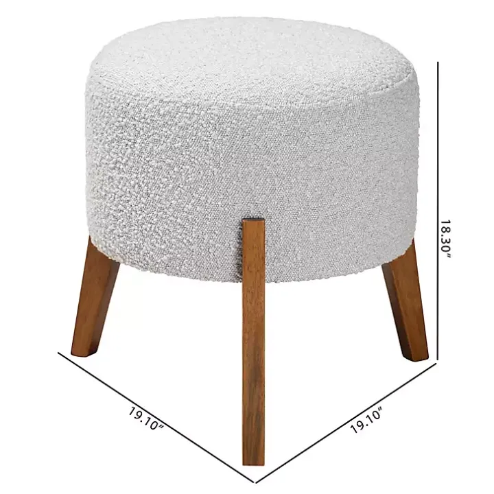 Mid-Century Modern Gray Boucle Ottoman