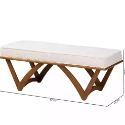 Mid-Century Modern White Boucle Angled Bench