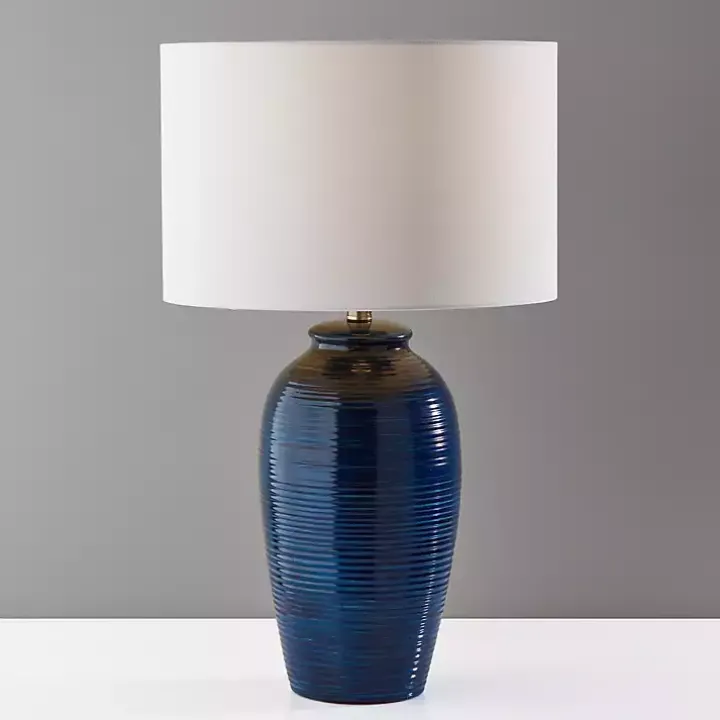 Midnight Blue Ribbed Alexis Table Lamp