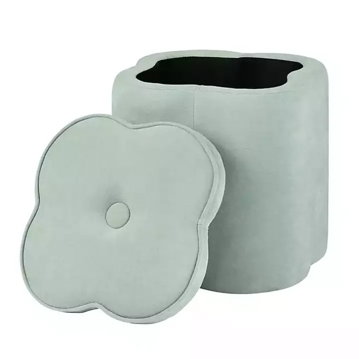 Mint Green Chenille Flower Storage Ottoman
