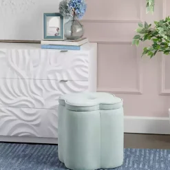 Mint Green Chenille Flower Storage Ottoman