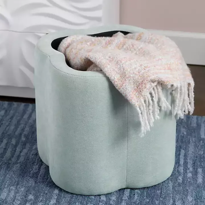 Mint Green Chenille Flower Storage Ottoman