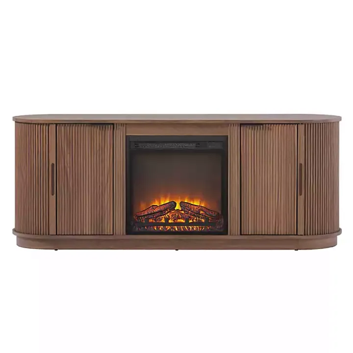 Mocha Brown Reeded Fireplace Media Cabinet