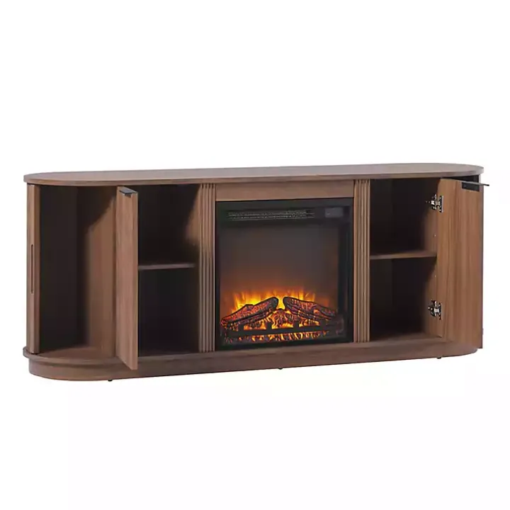 Mocha Brown Reeded Fireplace Media Cabinet