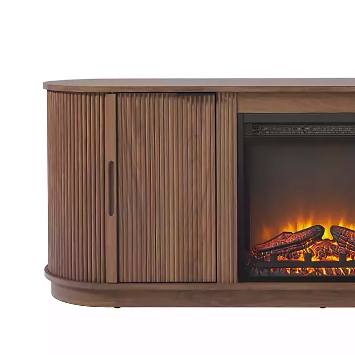 Mocha Brown Reeded Fireplace Media Cabinet