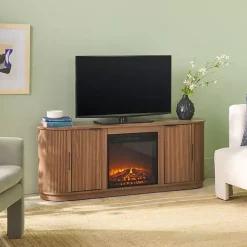 Mocha Brown Reeded Fireplace Media Cabinet