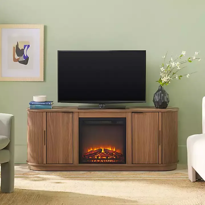 Mocha Brown Reeded Fireplace Media Cabinet