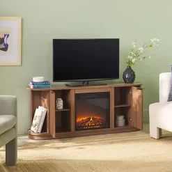 Mocha Brown Reeded Fireplace Media Cabinet