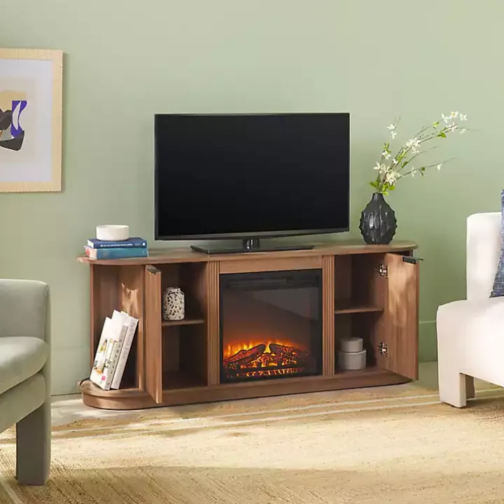 Mocha Brown Reeded Fireplace Media Cabinet