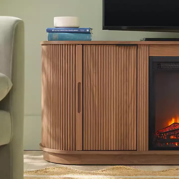 Mocha Brown Reeded Fireplace Media Cabinet