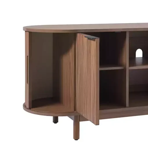 Mocha Brown Wood Reeded Oval TV Stand