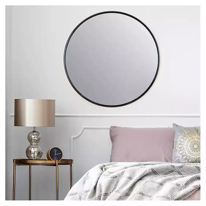 Modern Black Metal Round Wall Mirror
