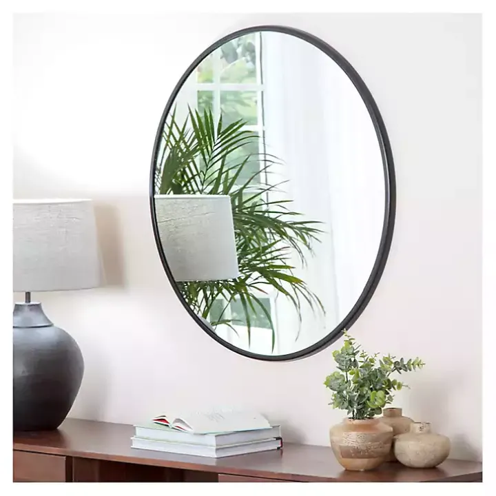 Modern Black Metal Round Wall Mirror
