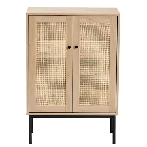 Modern Natural Wood Rattan Cabinet