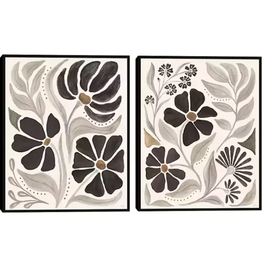 Modern Petals Framed Canvas Art Prints, Set of 2