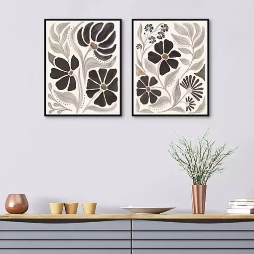 Modern Petals Framed Canvas Art Prints, Set of 2