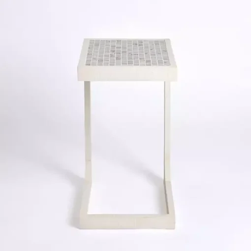 Mosaic Tile White Wood C-Table