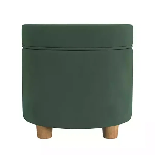 Moss Green Round Velvet Storage Ottoman