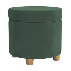 Moss Green Round Velvet Storage Ottoman