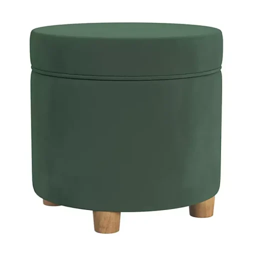 Moss Green Round Velvet Storage Ottoman