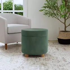Moss Green Round Velvet Storage Ottoman