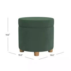 Moss Green Round Velvet Storage Ottoman