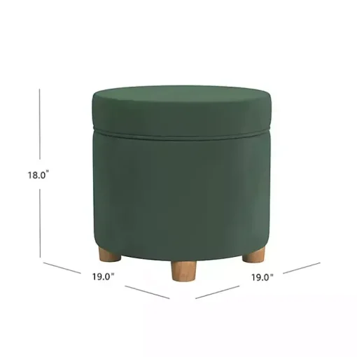Moss Green Round Velvet Storage Ottoman