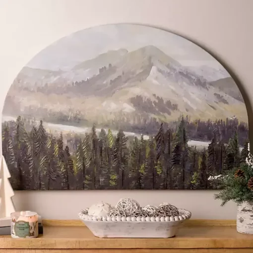 Mountain Top Forest Arched Canvas Art Print