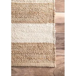 Natural and White Striped Felix Area Rug, 7x9