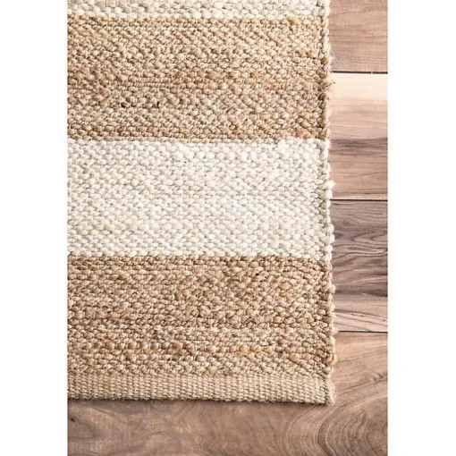Natural and White Striped Felix Area Rug, 7x9