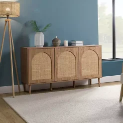 Natural Cane Wood Arched Sideboard Cabinet