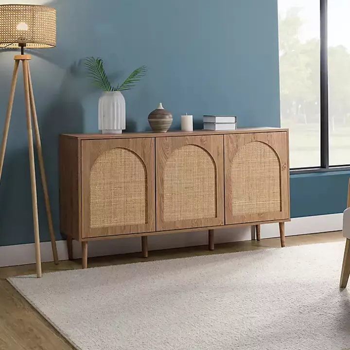 Natural Cane Wood Arched Sideboard Cabinet