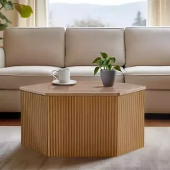 Natural Fluted Hexagon Coffee Table