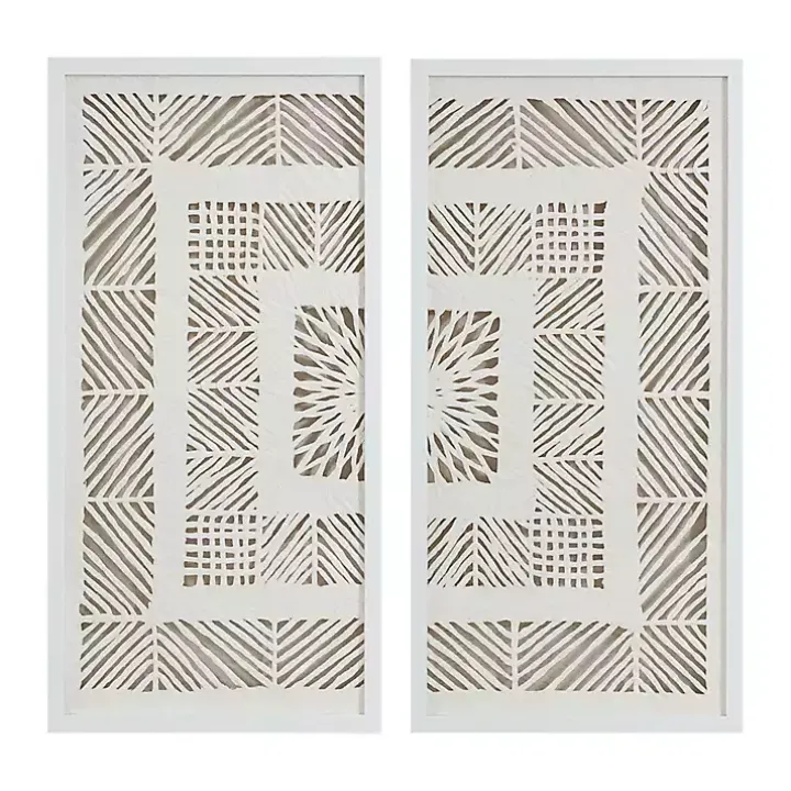 Natural Geometric Rice Paper Framed Art, Set of 2