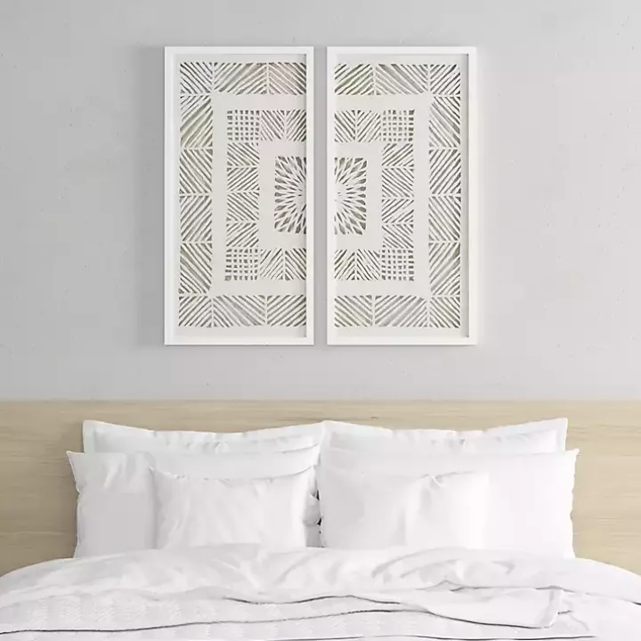 Natural Geometric Rice Paper Framed Art, Set of 2