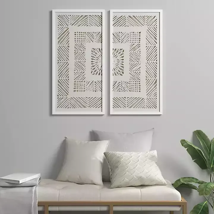 Natural Geometric Rice Paper Framed Art, Set of 2